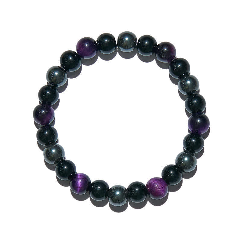 Bracelet de perles en hématite et obsidienne œil de tigre violet Olivenorma