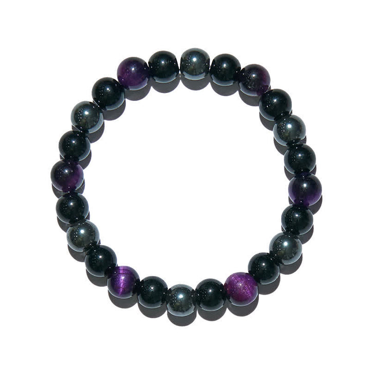 Bracelet de perles en hématite et obsidienne œil de tigre violet Olivenorma