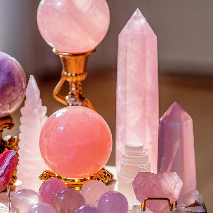 Gamme de cristaux énergétiques d'amour et de confiance en quartz rose Olivenorma