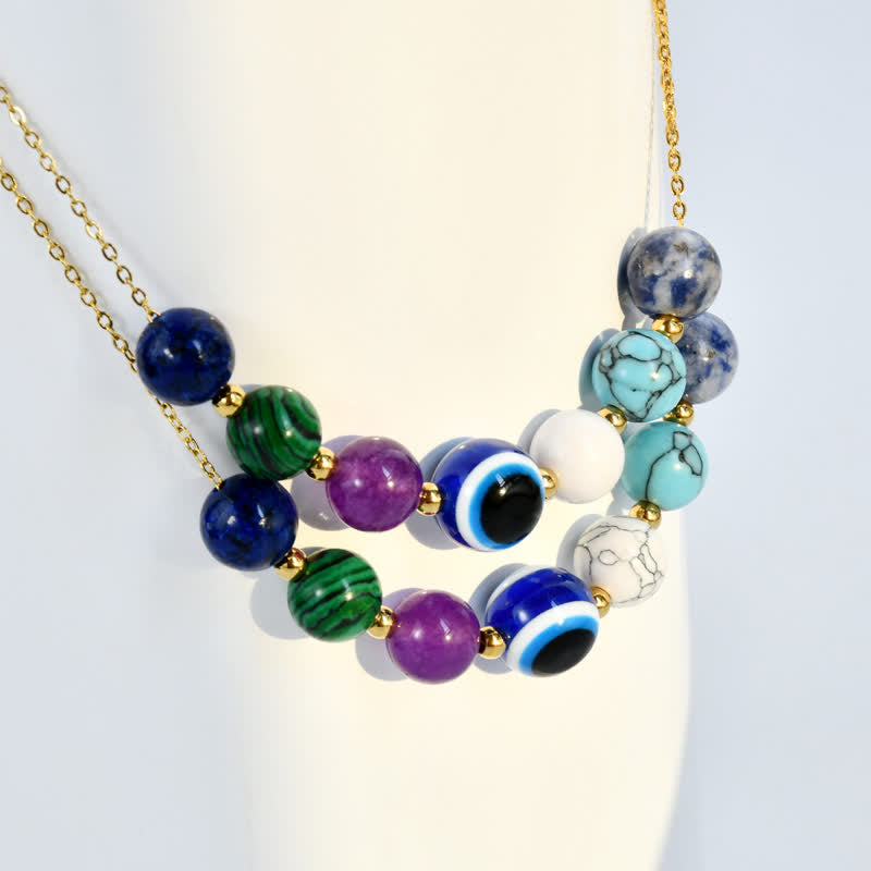 Collier de perles en pierre naturelle Olivenorma fabriqué à la main contre le mauvais œil