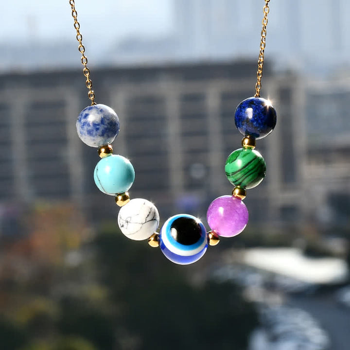 Collier de perles en pierre naturelle Olivenorma fabriqué à la main contre le mauvais œil