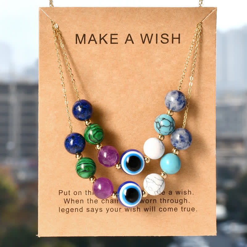 Collier de perles en pierre naturelle Olivenorma fabriqué à la main contre le mauvais œil