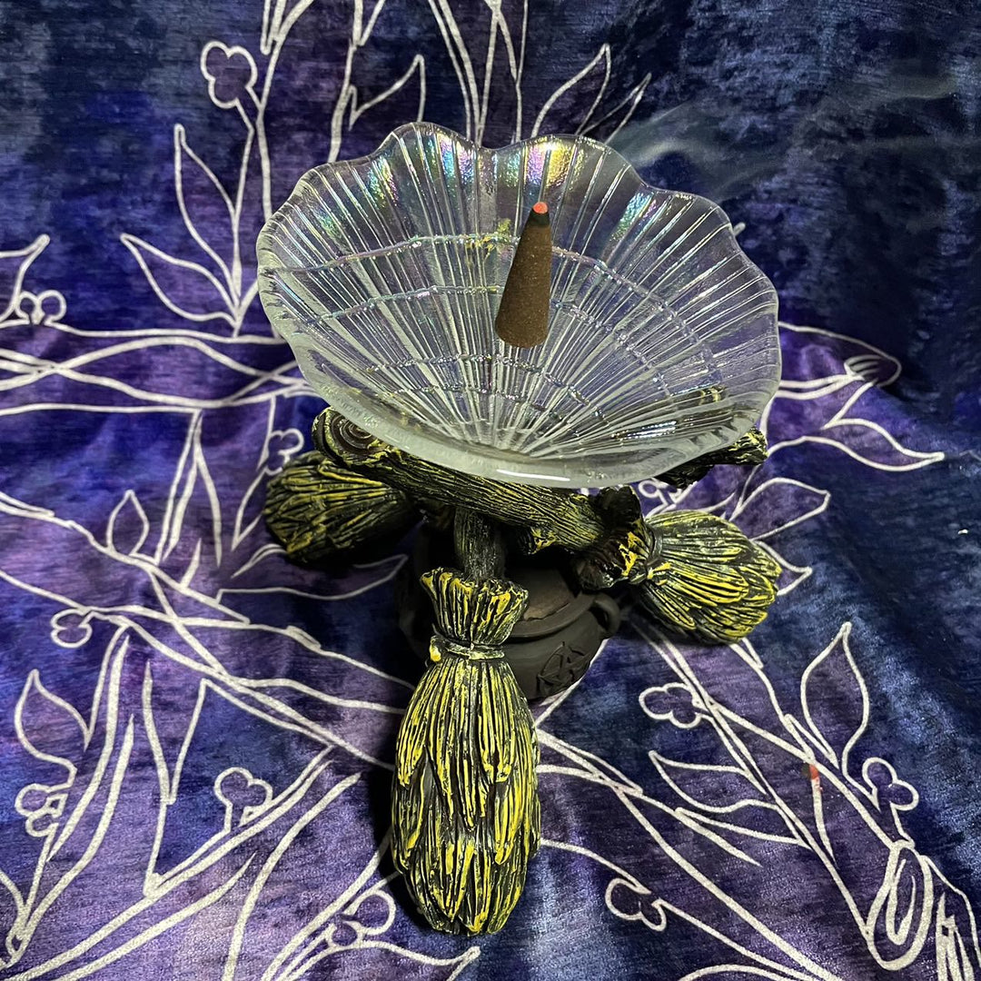 Bougeoir en cristal avec balai de sorcière magique Olivenorma pour décoration de bureau