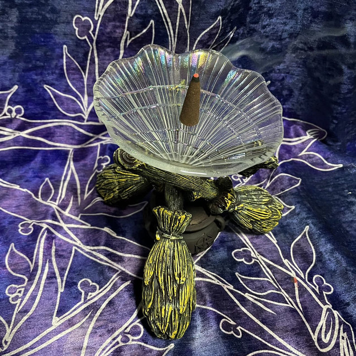 Bougeoir en cristal avec balai de sorcière magique Olivenorma pour décoration de bureau