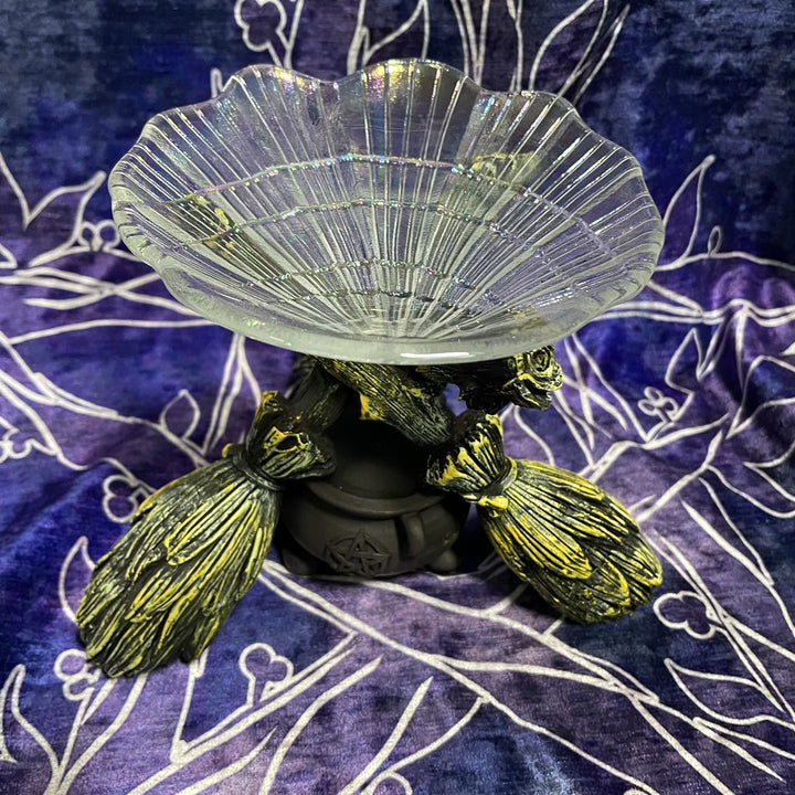 Bougeoir en cristal avec balai de sorcière magique Olivenorma pour décoration de bureau