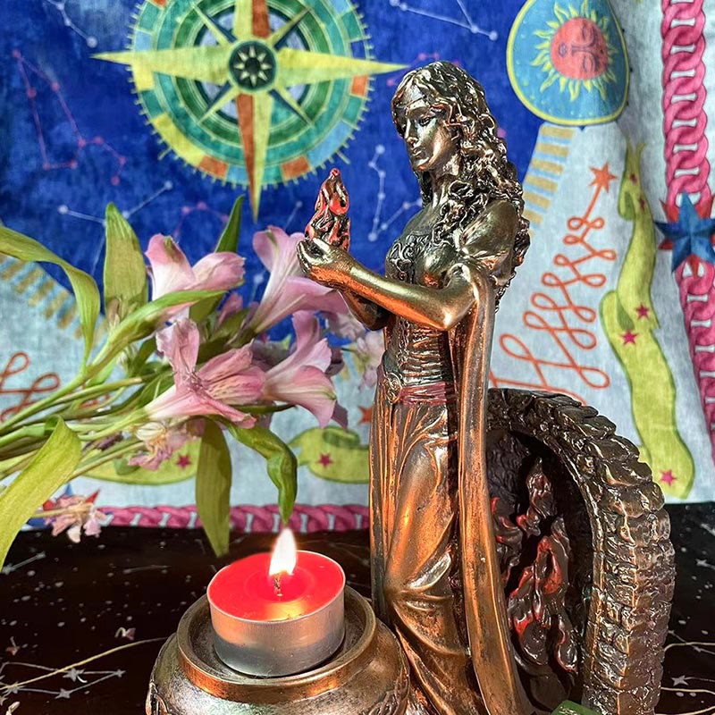 Statue de la déesse Olivenorma BRIGID, porte-bougie, porte-boule de cristal