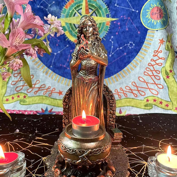 Statue de la déesse Olivenorma BRIGID, porte-bougie, porte-boule de cristal