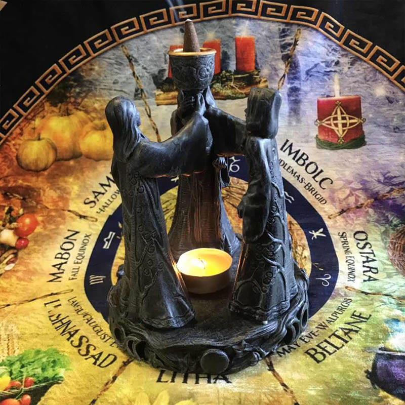 Olivenorma Statue des Nornes Porte-encens Ornement Bougeoir