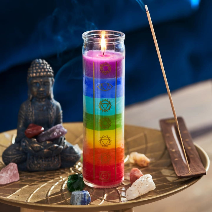 Bougie dévotionnelle Olivenorma Bougie 7 Chakras avec pot transparent