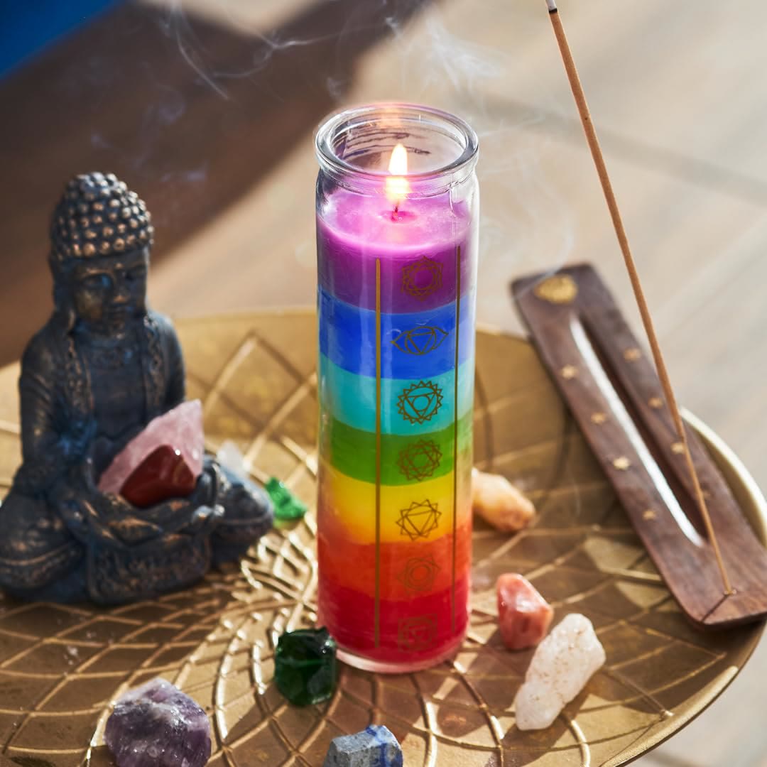 Bougie dévotionnelle Olivenorma Bougie 7 Chakras avec pot transparent