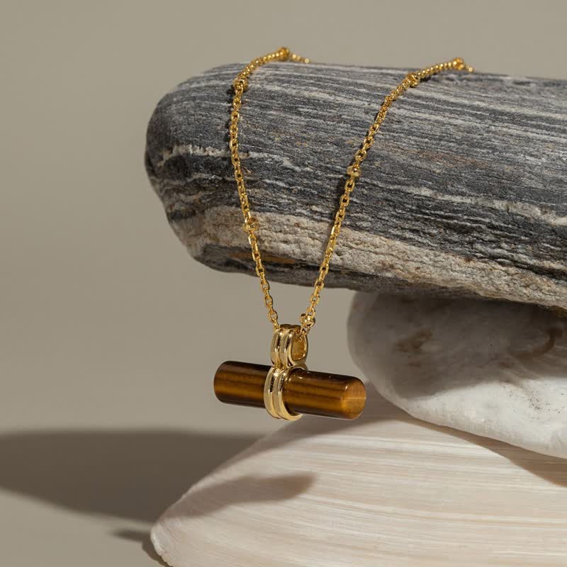 Collier pendentif en bois équilibrant en œil de tigre naturel Olivenorma