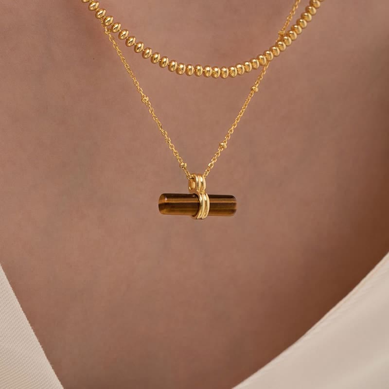 Collier pendentif en bois équilibrant en œil de tigre naturel Olivenorma