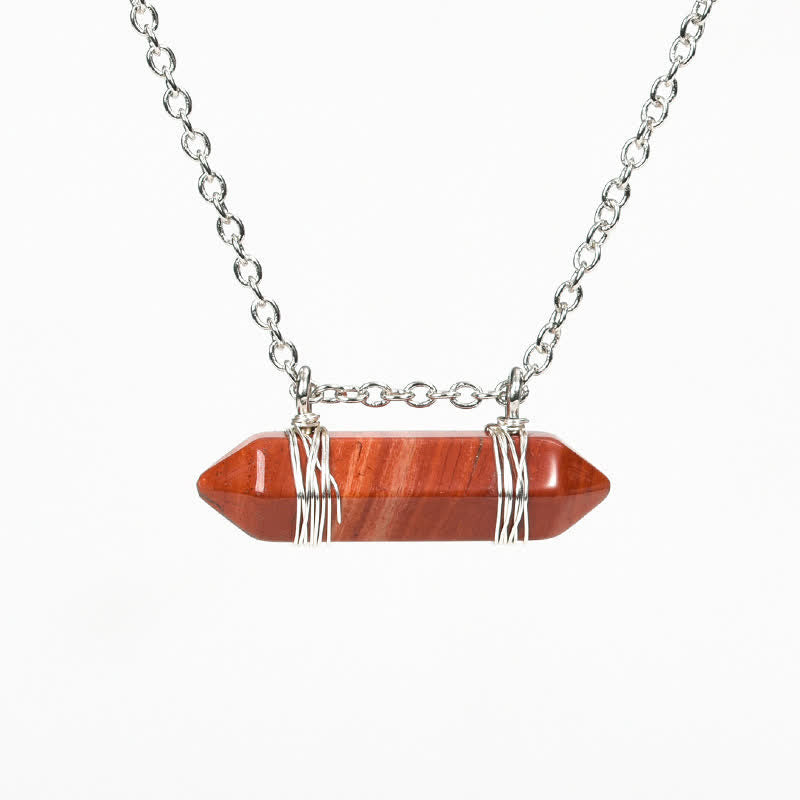 Collier avec pendentif en cristal naturel à double pointe en forme de colonne Olivenorma