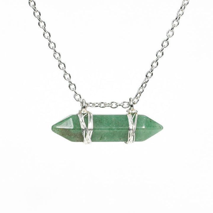 Collier avec pendentif en cristal naturel à double pointe en forme de colonne Olivenorma