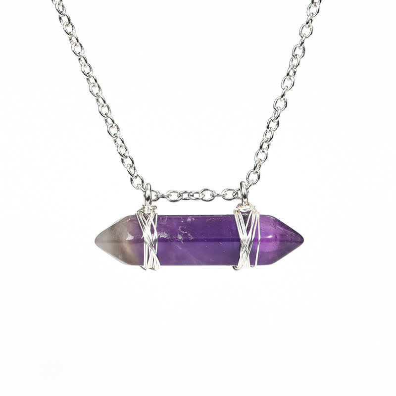 Collier avec pendentif en cristal naturel à double pointe en forme de colonne Olivenorma