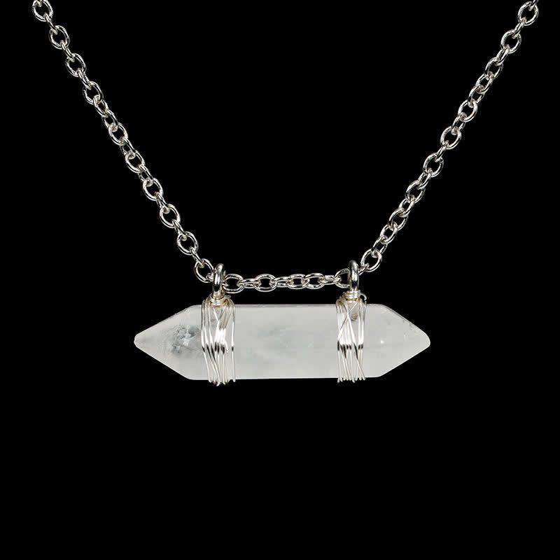 Collier avec pendentif en cristal naturel à double pointe en forme de colonne Olivenorma