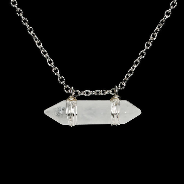 Collier avec pendentif en cristal naturel à double pointe en forme de colonne Olivenorma