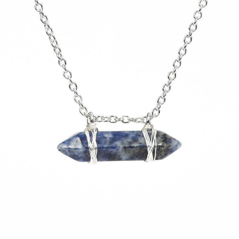 Collier avec pendentif en cristal naturel à double pointe en forme de colonne Olivenorma