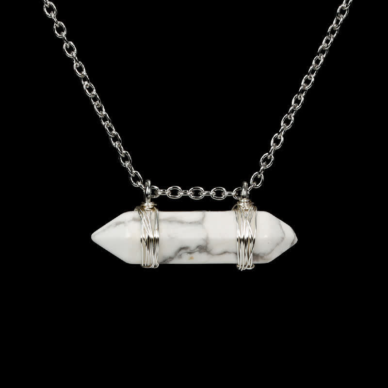 Collier avec pendentif en cristal naturel à double pointe en forme de colonne Olivenorma