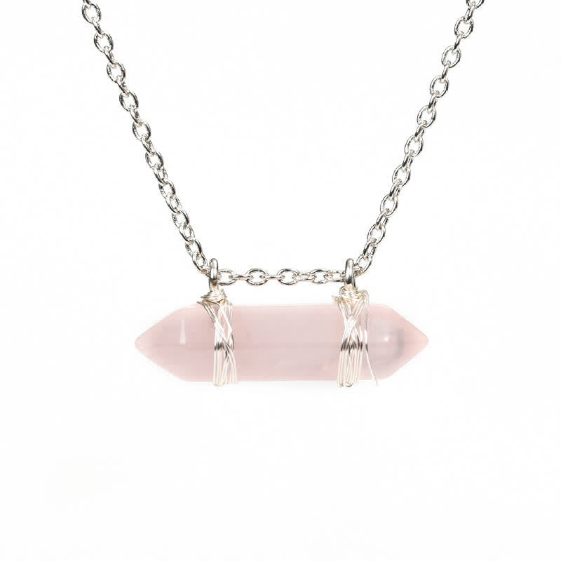 Collier avec pendentif en cristal naturel à double pointe en forme de colonne Olivenorma