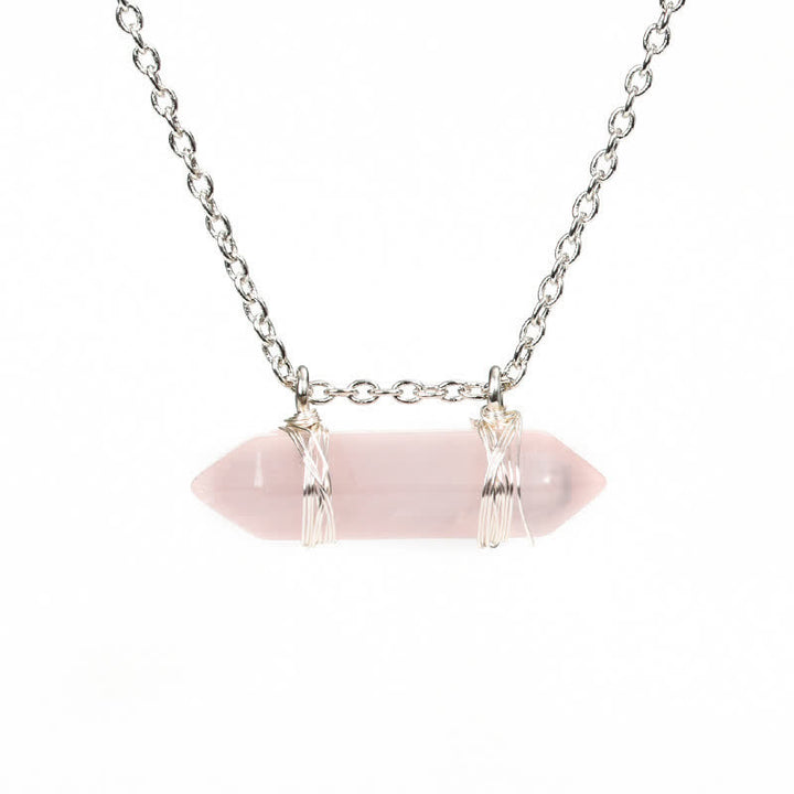 Collier avec pendentif en cristal naturel à double pointe en forme de colonne Olivenorma