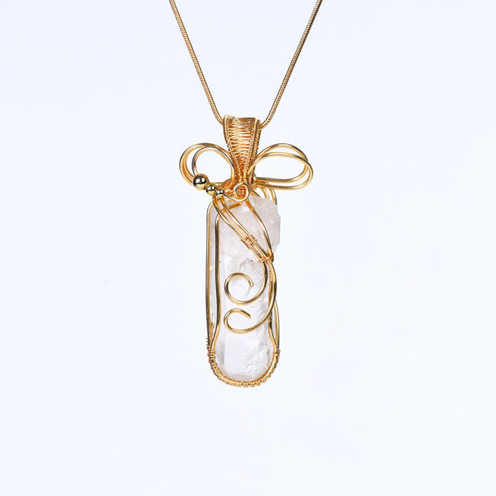 Collier pendentif longue colonne enroulé à la main en cristal naturel Olivenorma