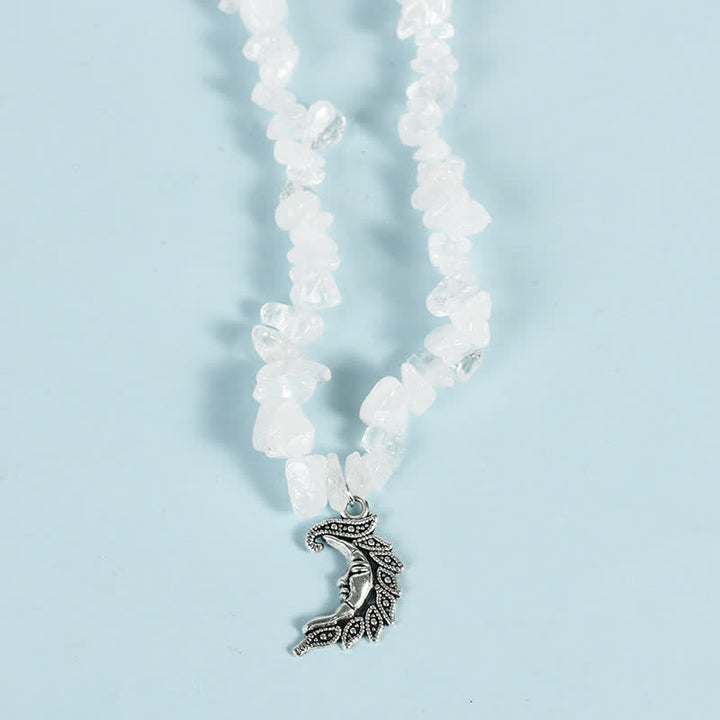 Collier avec pendentif en perles de gravier naturel et perles de soleil et de lune Olivenorma