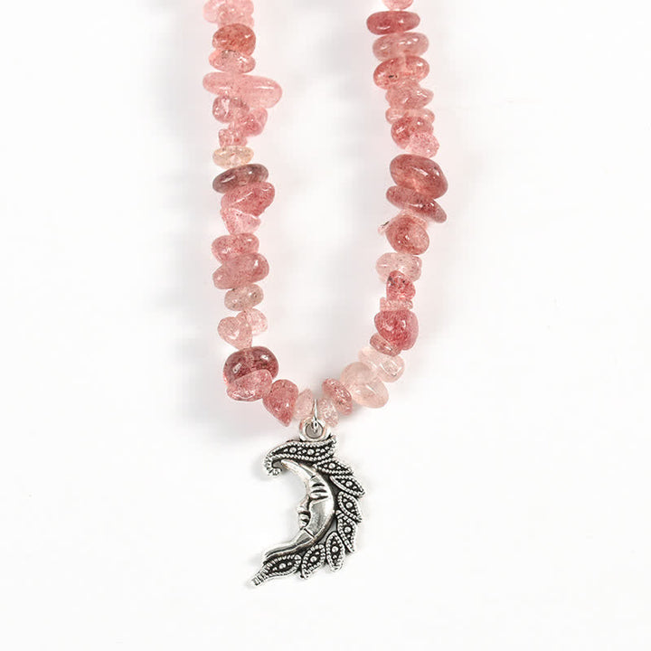 Collier avec pendentif en perles de gravier naturel et perles de soleil et de lune Olivenorma