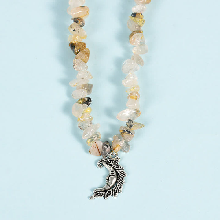Collier avec pendentif en perles de gravier naturel et perles de soleil et de lune Olivenorma