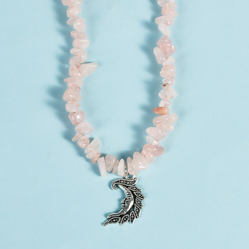 Collier avec pendentif en perles de gravier naturel et perles de soleil et de lune Olivenorma