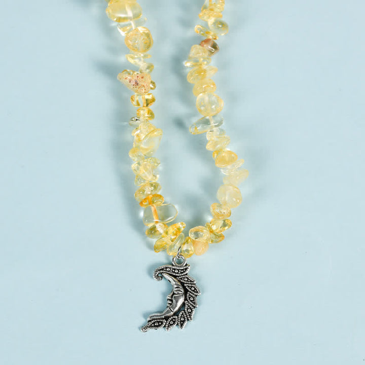 Collier avec pendentif en perles de gravier naturel et perles de soleil et de lune Olivenorma