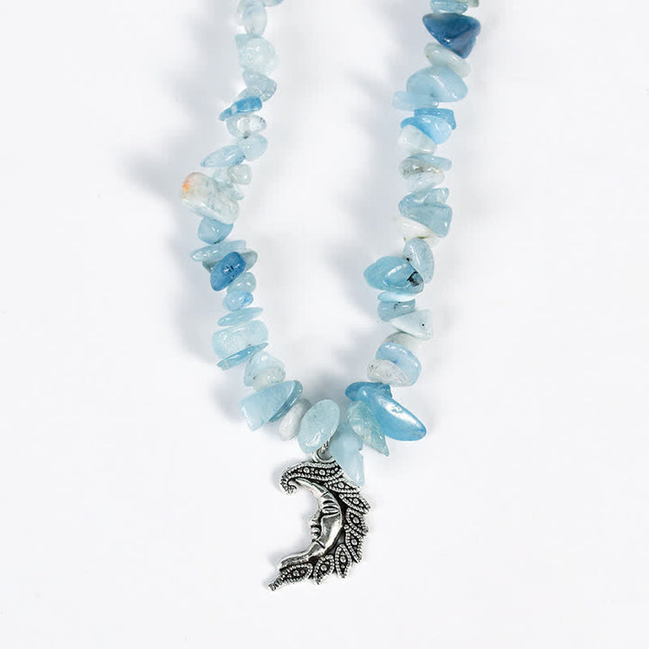 Collier avec pendentif en perles de gravier naturel et perles de soleil et de lune Olivenorma