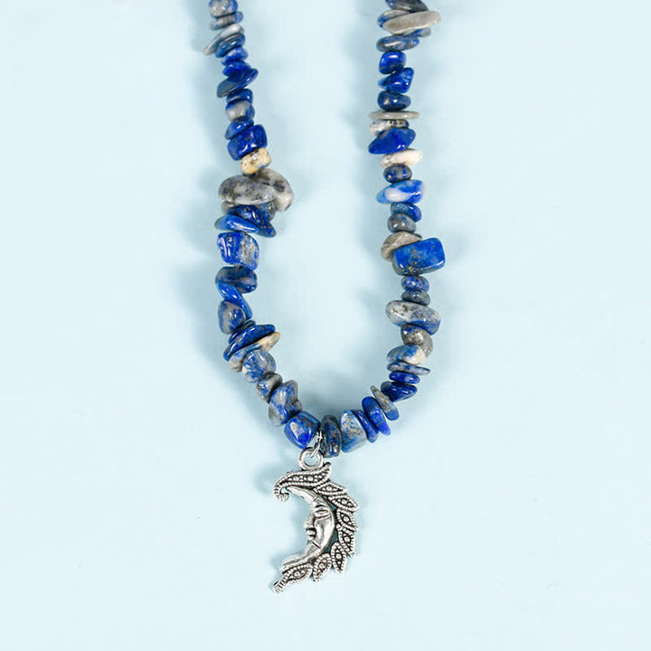 Collier avec pendentif en perles de gravier naturel et perles de soleil et de lune Olivenorma