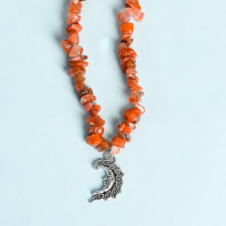 Collier avec pendentif en perles de gravier naturel et perles de soleil et de lune Olivenorma