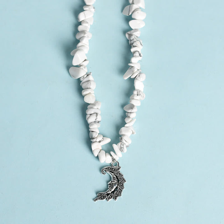 Collier avec pendentif en perles de gravier naturel et perles de soleil et de lune Olivenorma