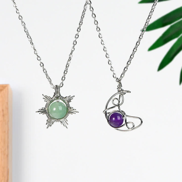 Collier pendentif soleil lune en pierre naturelle Olivenorma