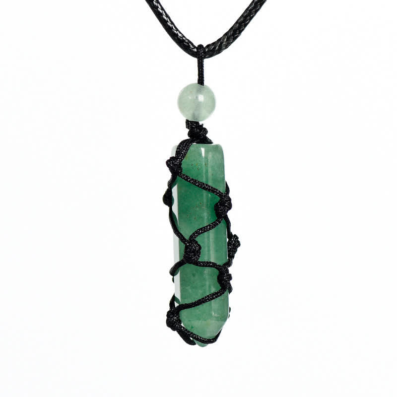 Collier pendentif en forme de nœud de sac en filet tissé à colonne de cristal Olivenorma