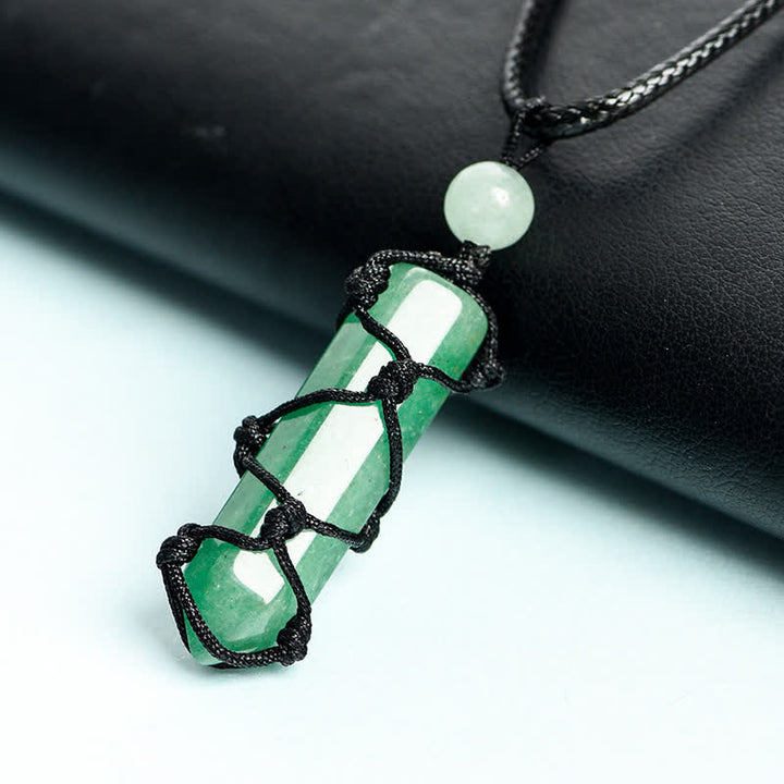 Collier pendentif en forme de nœud de sac en filet tissé à colonne de cristal Olivenorma