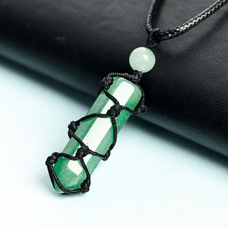 Collier pendentif en forme de nœud de sac en filet tissé à colonne de cristal Olivenorma