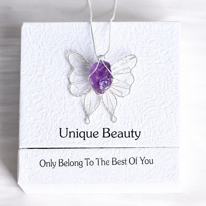 Collier pendentif papillon en fil d'argent enroulé à la main avec cristal naturel Olivenorma