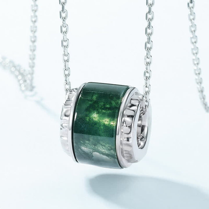 Collier pendentif en forme de rouleau en agate mousse naturelle Olivenorma