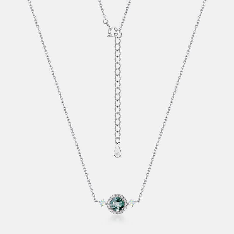 Collier avec pendentif en agate mousse naturelle et opale Olivenorma