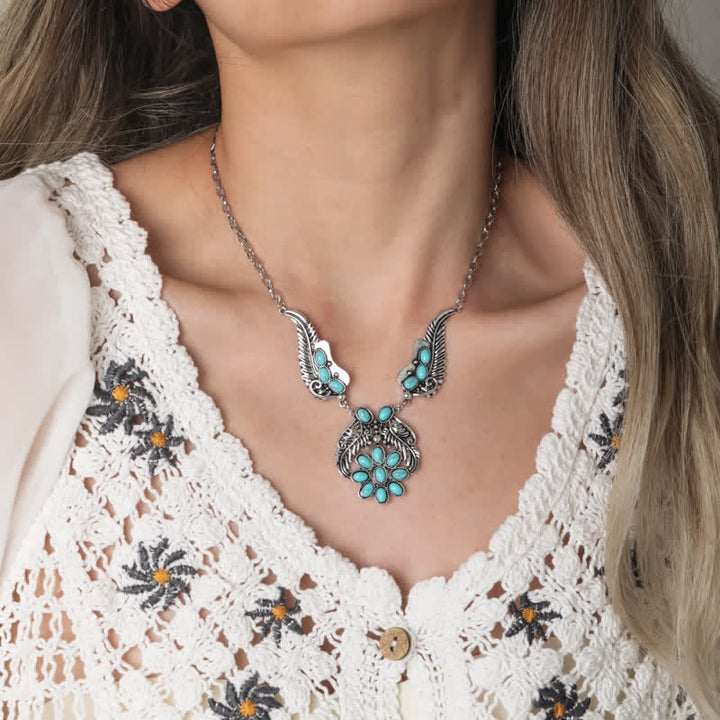 Collier Olivenorma de style ethnique rétro bohème avec turquoise sculpté