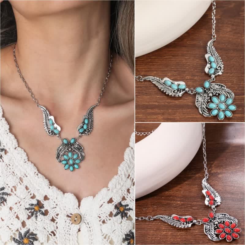 Collier Olivenorma de style ethnique rétro bohème avec turquoise sculpté