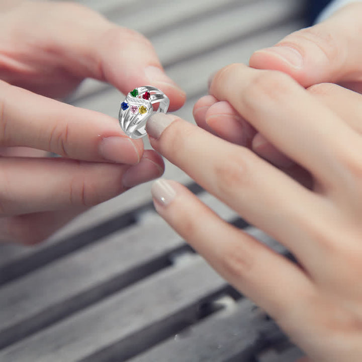 Bague avec nom personnalisé en argent sterling 925 avec pierre de naissance Olivenorma