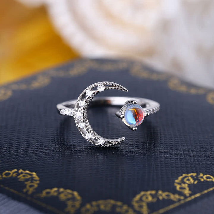 Bague ajustable ouverte en forme de croissant simple avec pierre de lune Olivenorma