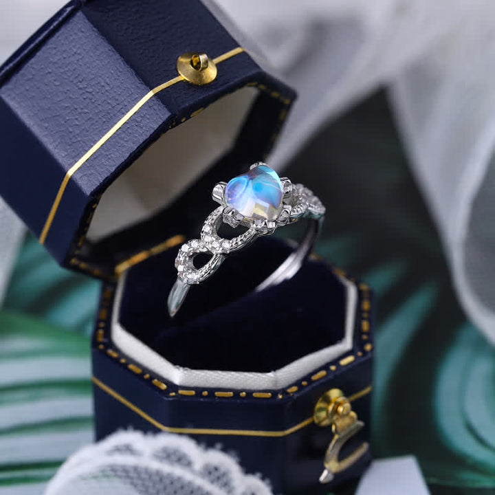 Bague ajustable ouverte en argent sterling avec pierre de lune en forme de cœur Olivenorma