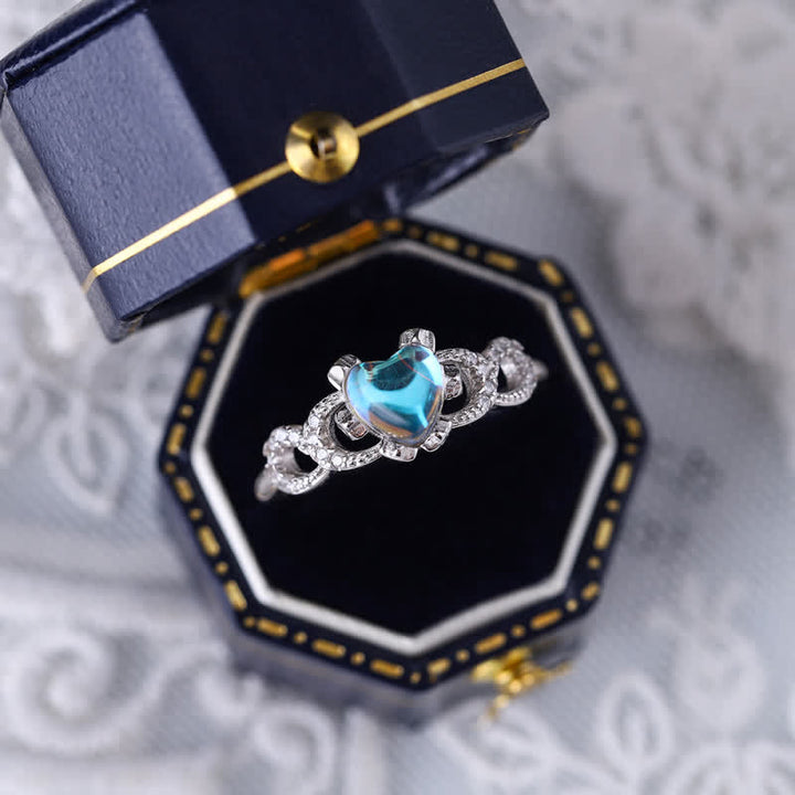 Bague ajustable ouverte en argent sterling avec pierre de lune en forme de cœur Olivenorma