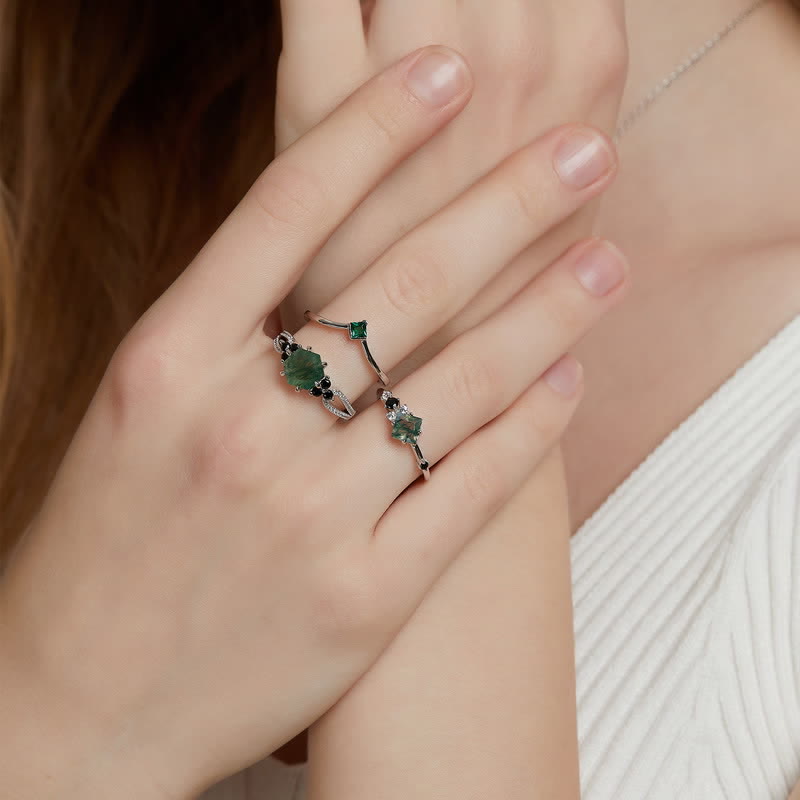 Olivenorma Lot de 2 bagues en agate mousse en forme de couronne