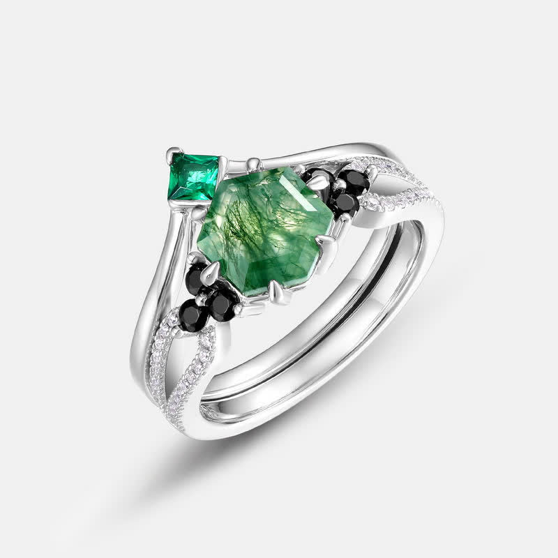 Olivenorma Lot de 2 bagues en agate mousse en forme de couronne